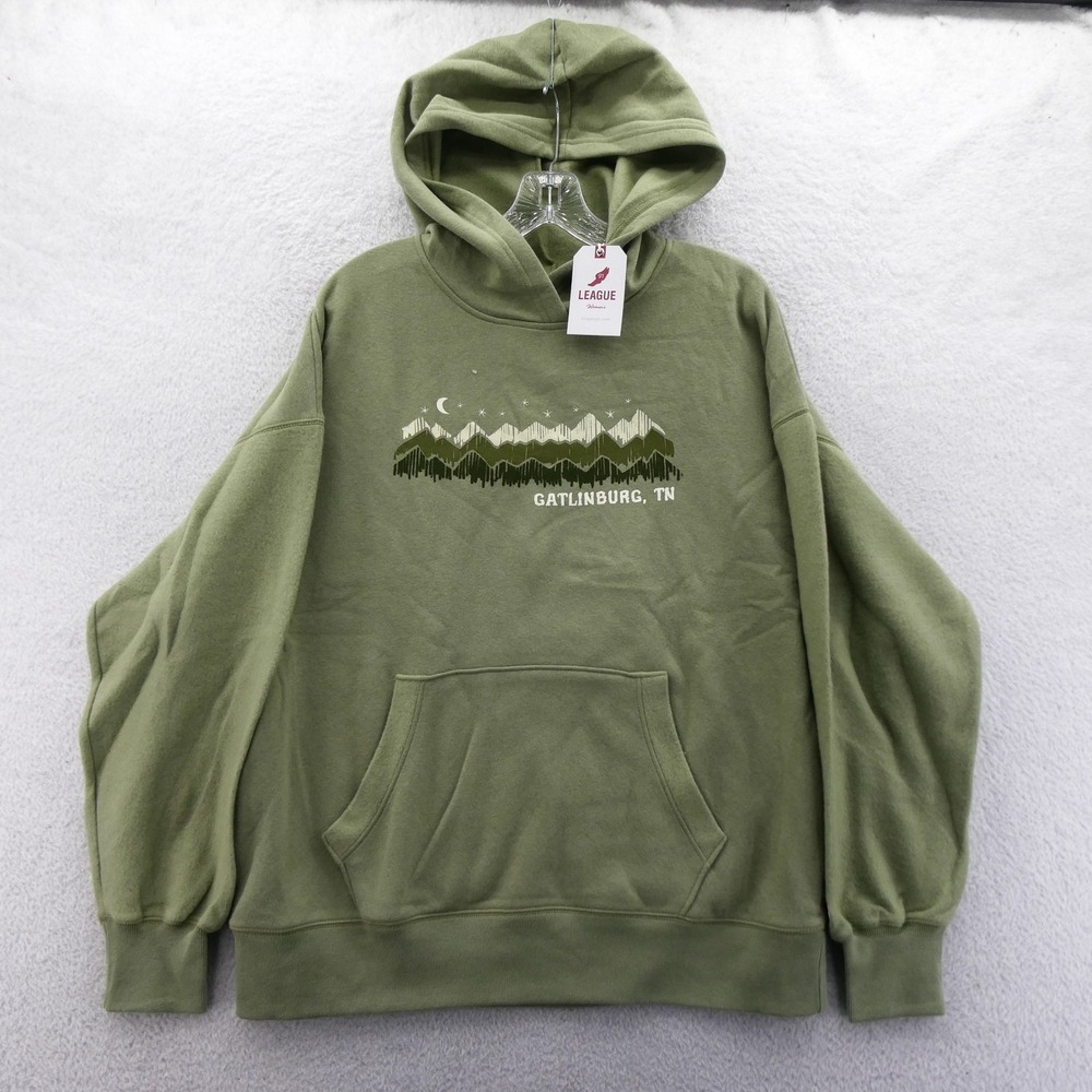 League Hoodie Womens Medium Gatlinburg TN Mountain Green Pullover Sweatshirt New